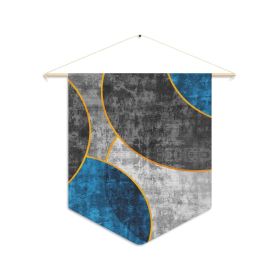 Home Decor, Wall Pennant, Black Blue Grey Circular Geometric Pattern Print