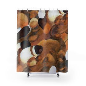 Decorative Fabric Shower Curtain - Waterproof, Brown White Stone Pattern