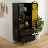 ONLY PICK UP Black Light Luxury Wine Cabinet with Two Drawers and One Door