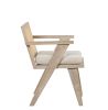 Mid-Century Accent Chair with Handcrafted Rattan Backrest and Padded Seat for Leisure, Bedroom, Kitchen, Living Room, Enterway, Natural