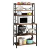 6 layers with strips and 10 S hooks, microwave oven rack, particle board with melamine paste, 80*40*170cm, retro brown plate, black