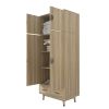 Density board pasted with triamine 9398-1 oak color black copper feet 4 doors 2 drawers with clothes rail wooden wardrobe