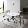 53.15" Modern Round Dining Table White Sintered Stone Tabletop with 4pcs Metal Cross Legs