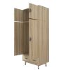 Density board pasted with triamine 9398-1 oak color black copper feet 4 doors 2 drawers with clothes rail wooden wardrobe