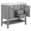 36" Bathroom Vanity with Ceramic Basin, Two Cabinets and Drawers, Open Shelf, Solid Wood Frame, Grey (OLD SKU: SY999101AAE)